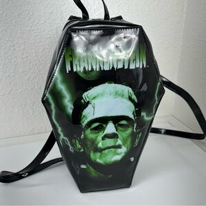 Rock Rebel Frankenstein Coffin Backpack Black Faux Leather Goth Punk